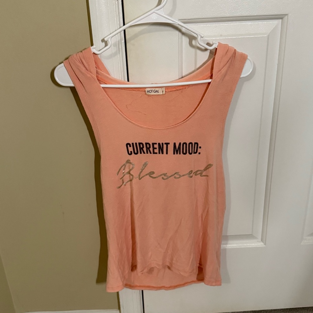 Peach Loose Tank Top with Hood